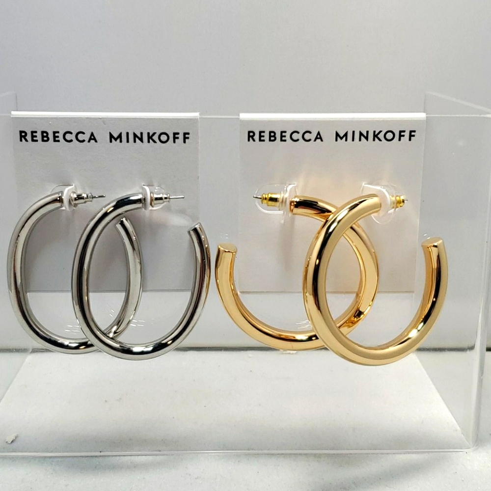 Rebecca Minkoff 2 pair of gold and silver hoop ear - Picture 1 of 4